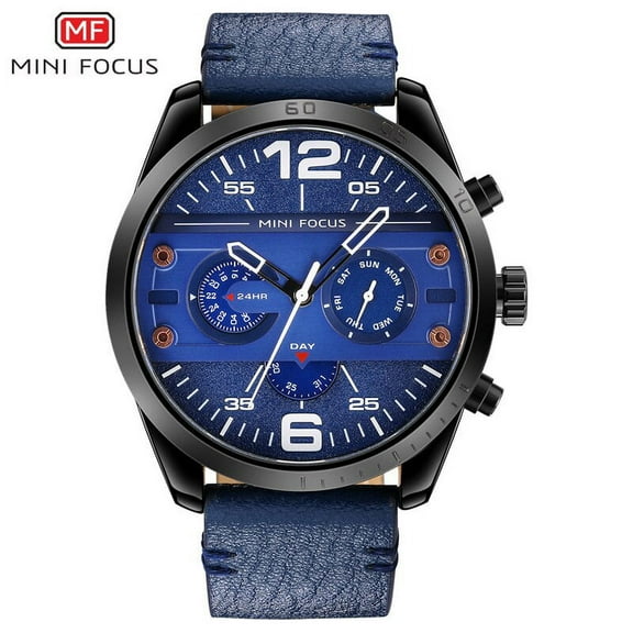 Men's Watches Leather Strap Quartz Wristwatches Waterproof Chronograph Watch MF0068G