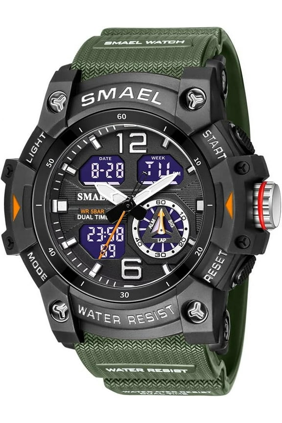 Men's Watches Outdoor Sports Waterproof Military Watch Large Face Tactical Digital Analog Wrist Watch Date Multi Function Led Alarm Stopwatch for Men