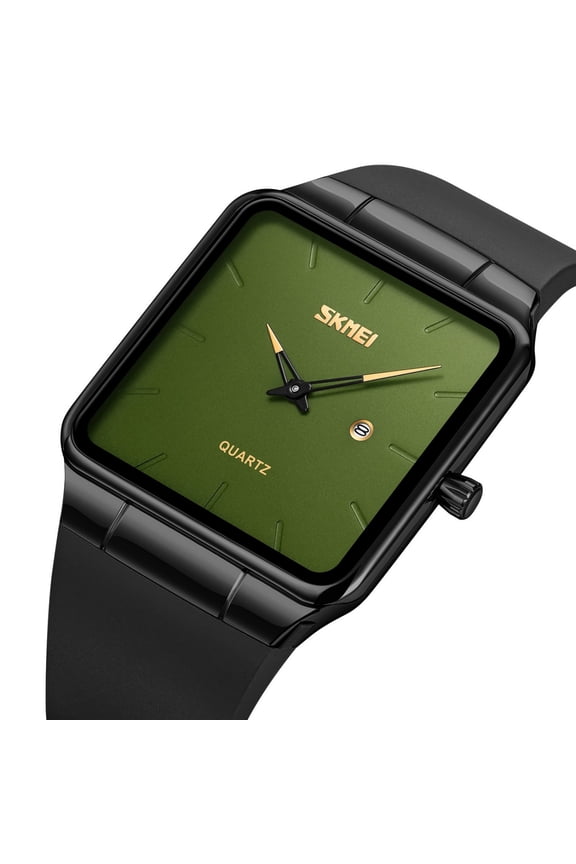 Men's Watches Rectangular Wrist Watch with No Second Hand Date Calendar Dial Simple Dress Design E
