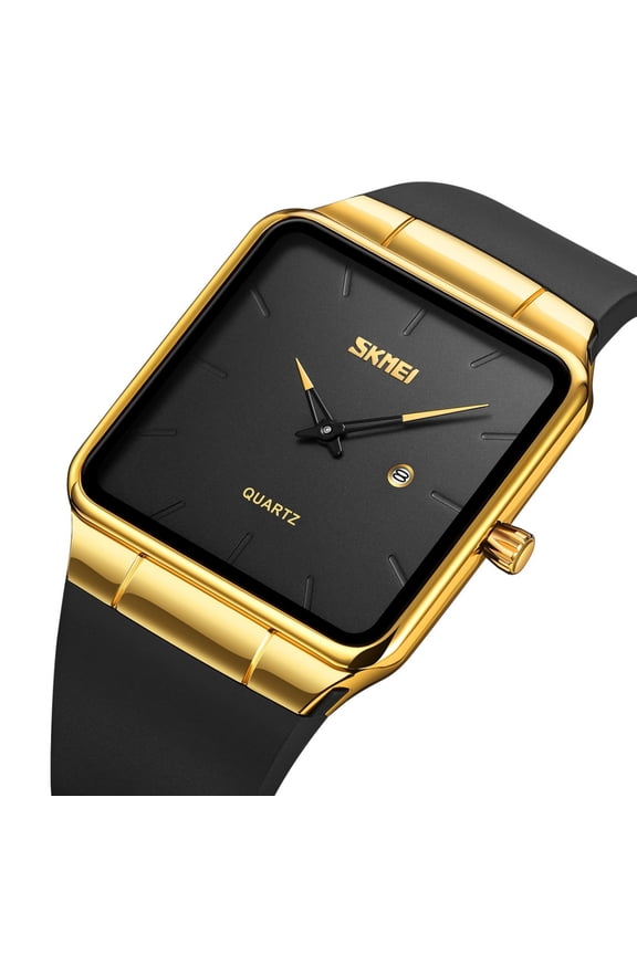 Men's Watches Rectangular Wrist Watch with No Second Hand Date Calendar Dial Simple Dress Design H