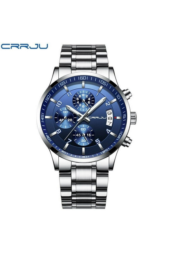 Men's Watches Six-pin Multifunctional Chronograph Wristwatches,Stainsteel Steel Band Waterproof Watch CRRJU Top Luxury Brand