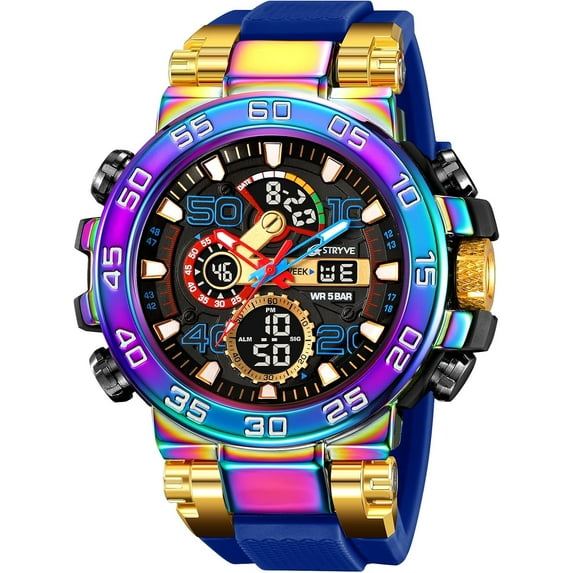 Men's Watches Sports Military Watches Waterproof Color Designer Large Face Digital Analog Tactical Outdoor Men's Wristwatches-Chronograph Dual Time LED Alarm Stopwatch