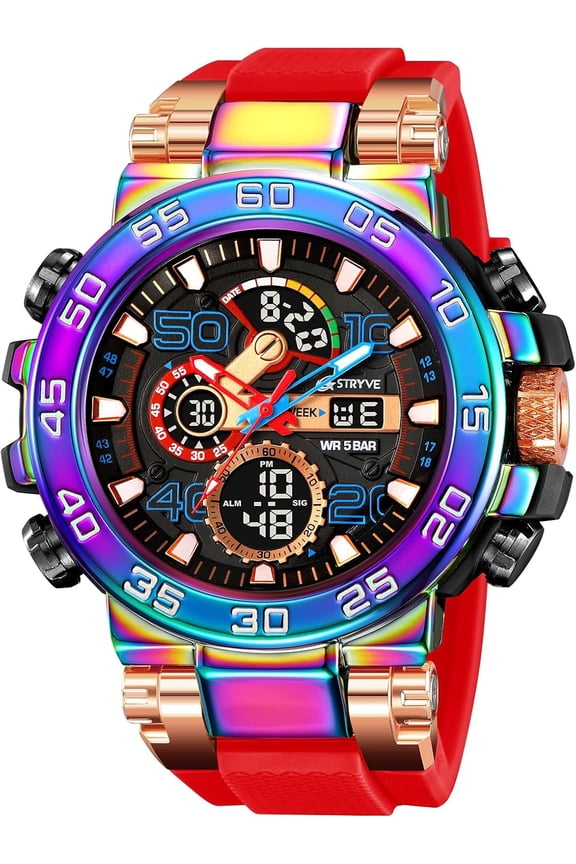 Men's Watches Sports Military Watches Waterproof Color Designer Large Face Digital Analog Tactical Outdoor Men's Wristwatches-Chronograph Dual Time LED Alarm Stopwatch
