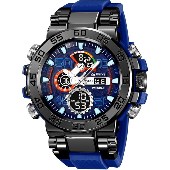 Men's Watches Sports Military Watches Waterproof Color Designer Large Face Digital Analog Tactical Outdoor Men's Wristwatches-Chronograph Dual Time LED Alarm Stopwatch