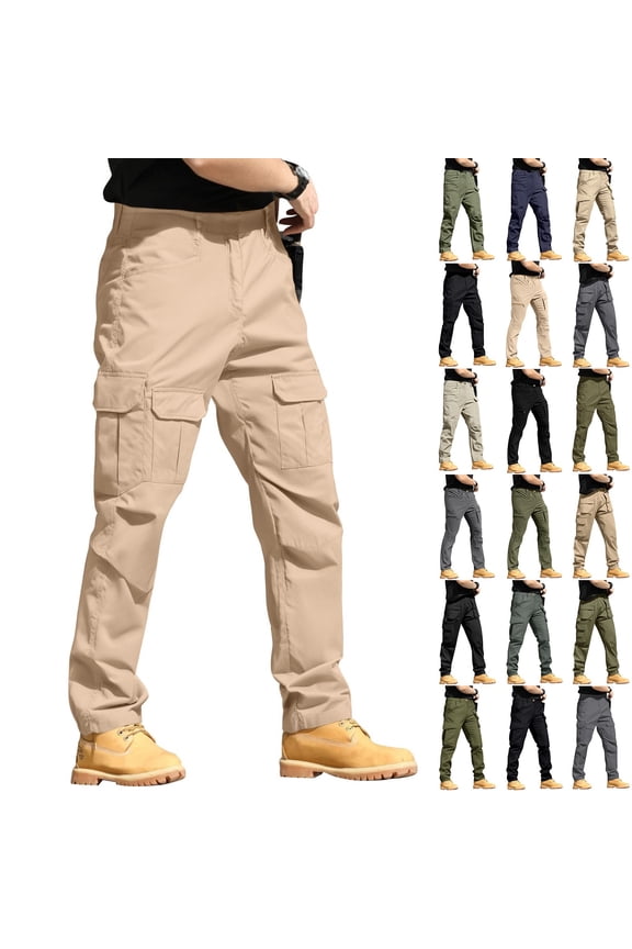 Men's Water Resistant Cargo Work Pants Ripstop Tactical Hiking Military Construction Outdoor Pants Pockets Khaki 2XL