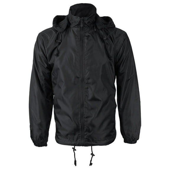 Men's Water Resistant Polar Fleece Lined Hooded Windbreaker Rain Jacket (Black,M)