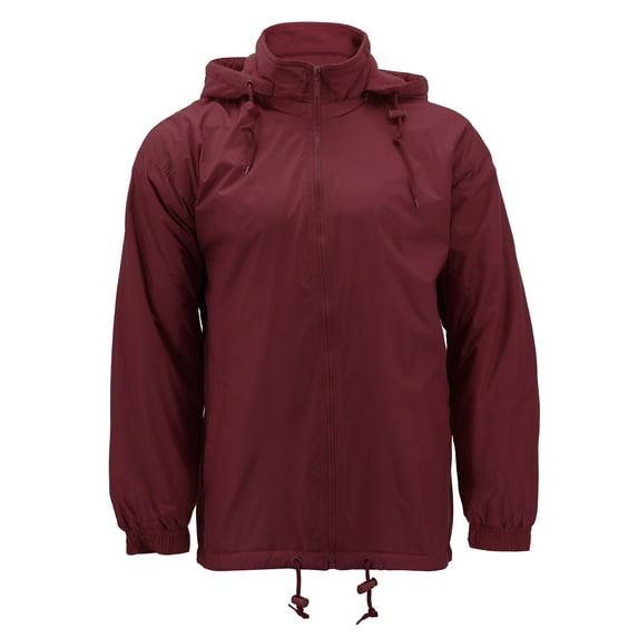 Men's Water Resistant Polar Fleece Lined Hooded Windbreaker Rain Jacket (Burgundy, 4XL)