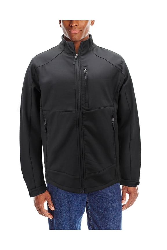 Men's Water Resistant Softshell Fleece Lined Black Stand Collar Zip Up Jacket (X-Large)