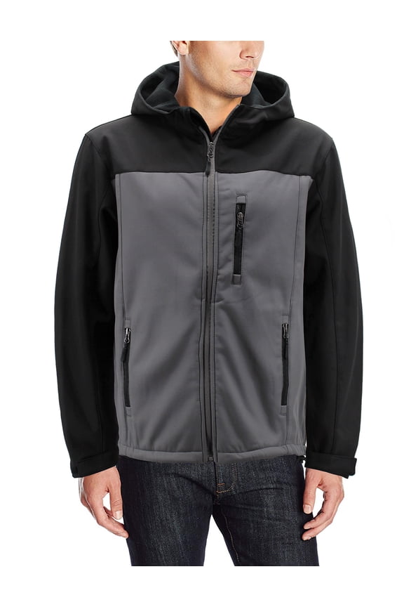 Men's Water Resistant Softshell Fleece Lined Black Zip Up Hoodie Jacket (Charcoal, Large)