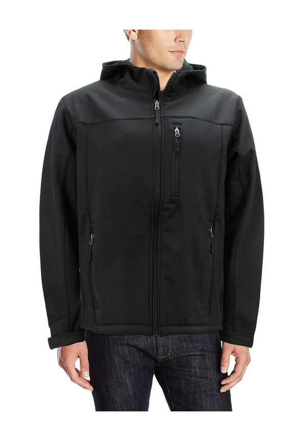 Men's Water Resistant Softshell Fleece Lined Black Zip Up Hoodie Jacket (Large)