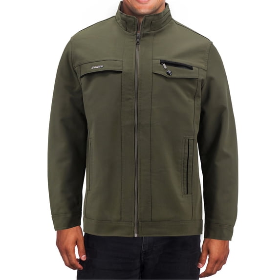 Men’s Water Resistant Stand Collar Fleece Lined Casual Outwear Full Zip Jacket (Olive, 2XL)