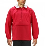 Mens Water Resistant Windbreaker Hooded Half Zip Pullover Rain Jacket Red, 3XL