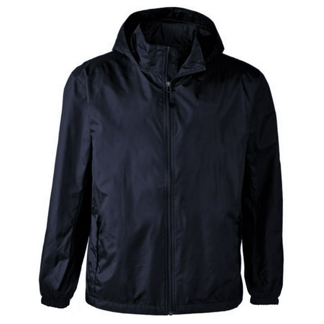 Men's Water Resistant Zip Up Hooded Lightweight Windbreaker Rain Jacket (Navy Blue,L)