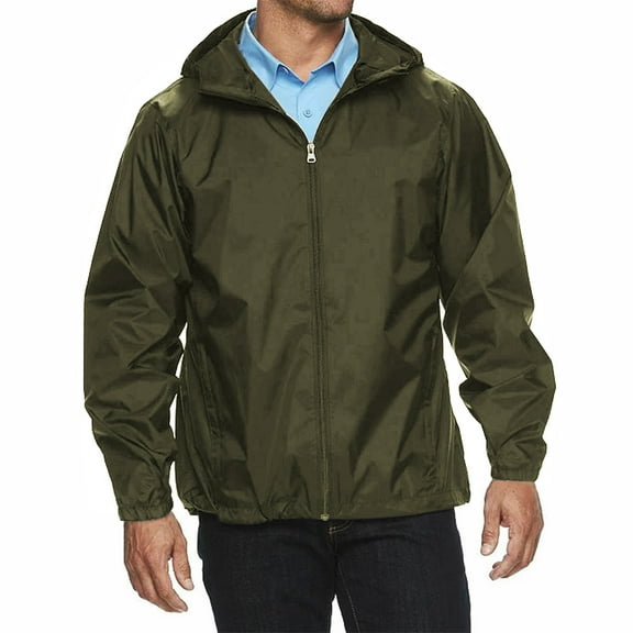 Men's Water Resistant Zip Up Hooded Lightweight Windbreaker Rain Jacket (Olive,S)