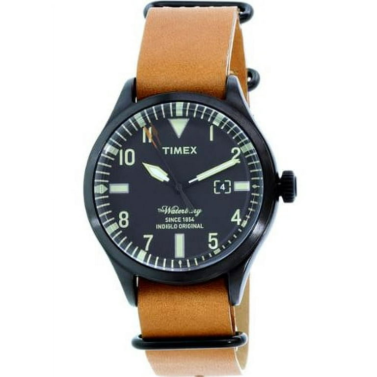 Men s Waterbury TW2P64700 Black Leather Analog Quartz Watch