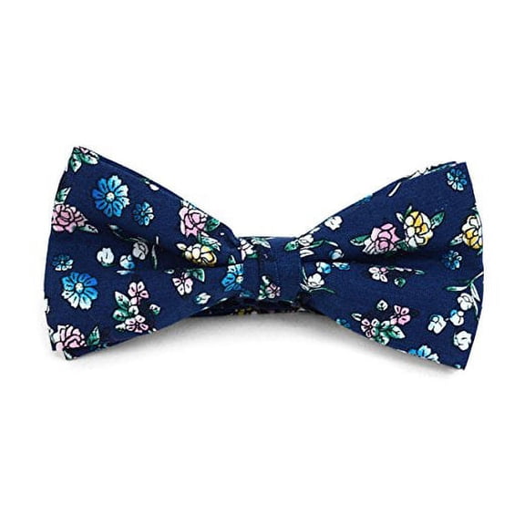 Men’s Watercolor Rainbow Garden Navy Cotton Boxed Banded Bow Tie