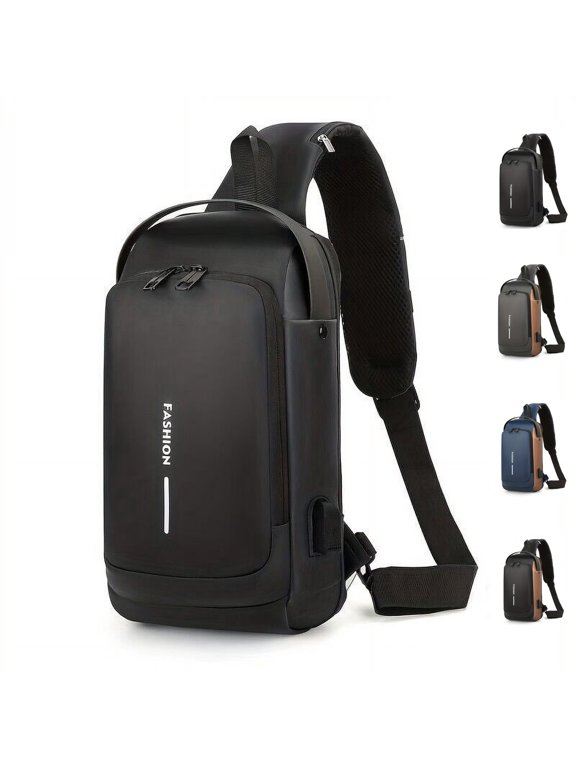 Men's Waterproof Anti-Theft Sling Backpack with Built-in USB Charging Port, Casual Crossbody Chest Daypack, Single Shoulder Bag for Daily Outdoor Use
