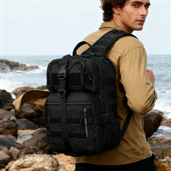 Men's Waterproof Backpack Style Shoulder Crossbody Bag, Multi Functional Large Capacity Adjustable Strap Sling Bag, Durable Fabric Chest Bag for Travel Commute Gym Daily Use,Black