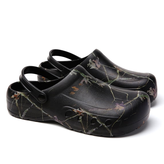 Men’s Waterproof Camo Clogs Slip Resistant Work Shoes Lightweight Garden Shoes with Adjustable Strap Comfortable Outdoor Clogs Size 6-17