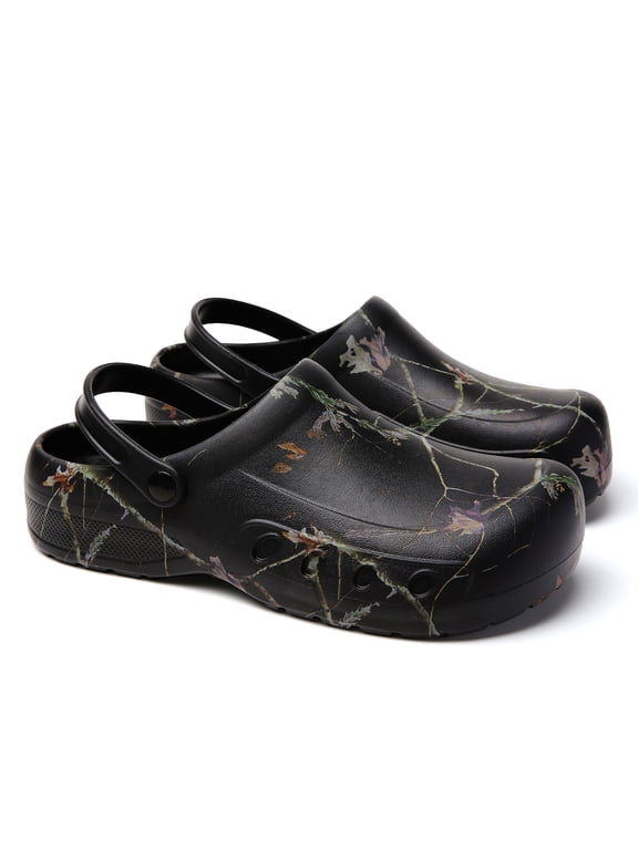 Men’s Waterproof Camo Clogs Slip Resistant Work Shoes Lightweight Garden Shoes with Adjustable Strap Comfortable Outdoor Clogs Size 6-17
