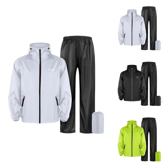Men's Waterproof Cycling Rain Suit Hooded Jacket and Pants Set for Outdoor Sports, Motorcycle Riding & All Seasons