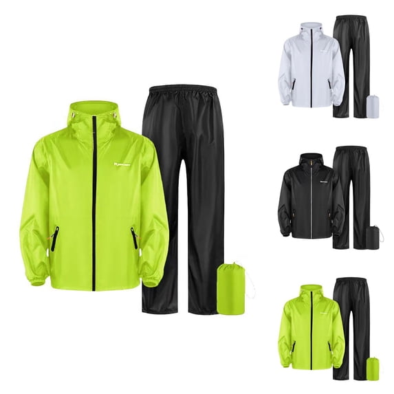 Men's Waterproof Cycling Rain Suit Hooded Jacket and Pants Set for Outdoor Sports, Motorcycle Riding & All Seasons