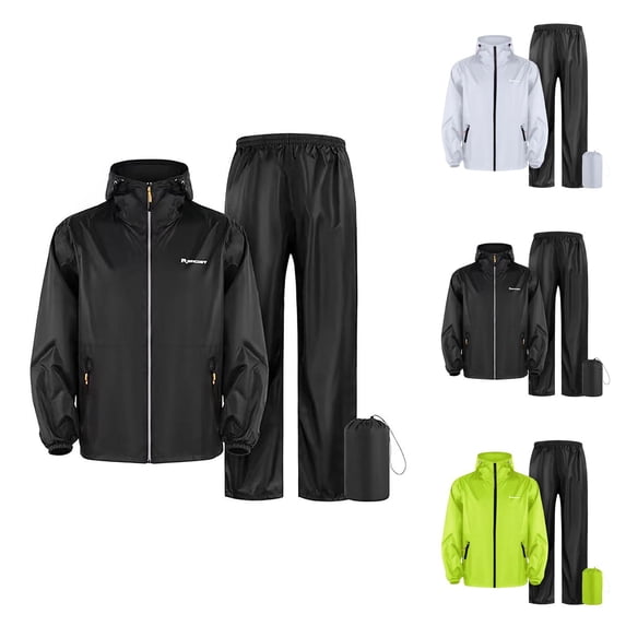 Men's Waterproof Cycling Rain Suit Hooded Jacket and Pants Set for Outdoor Sports, Motorcycle Riding & All Seasons