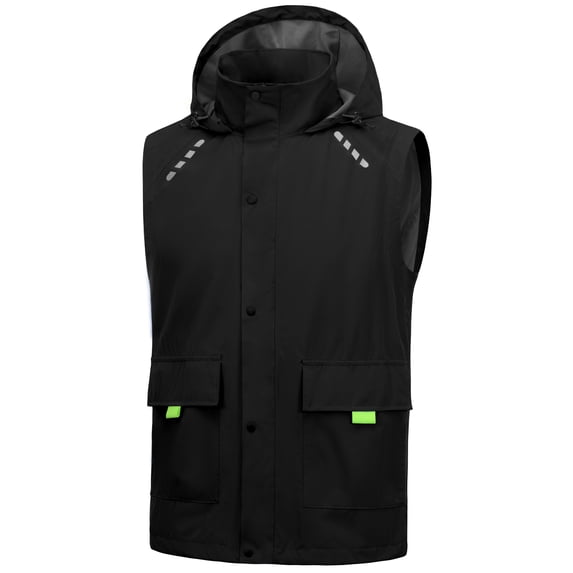Men's Waterproof Cycling Vests with Hood, Lightweight Reflective Stretch Sleeveless Vest for Cycling, Running, Camping (S, Black)