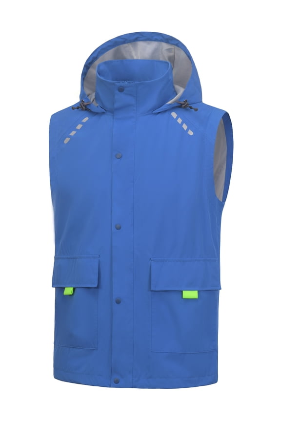 Men's Waterproof Cycling Vests with Hood, Lightweight Reflective Stretch Sleeveless Vest for Cycling, Running, Camping (S, Blue)