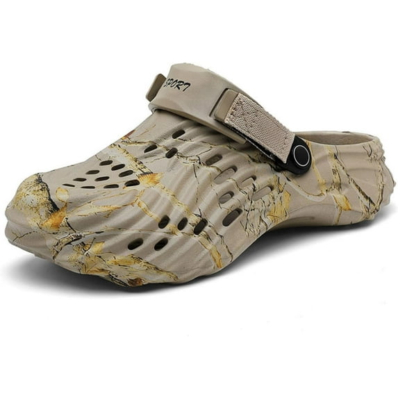 Men's Waterproof EVA Clogs – Lightweight Garden and Beach Sandals with Tree Branch Camouflage Print, Non-Slip Breathable Slip-On Mules with Adjustable Back Strap