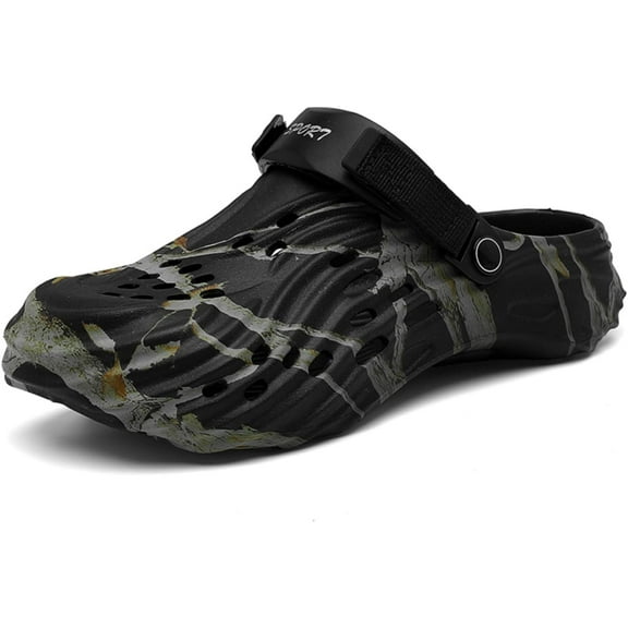 Men's Waterproof EVA Clogs – Lightweight Garden and Beach Sandals with Tree Branch Camouflage Print, Non-Slip Breathable Slip-On Mules with Adjustable Back Strap