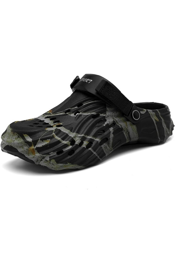 Men's Waterproof EVA Clogs – Lightweight Garden and Beach Sandals with Tree Branch Camouflage Print, Non-Slip Breathable Slip-On Mules with Adjustable Back Strap