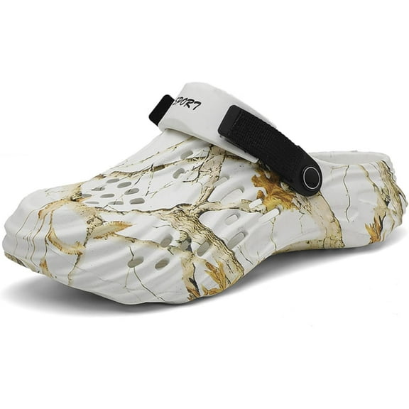 Men's Waterproof EVA Clogs – Lightweight Garden and Beach Sandals with Tree Branch Camouflage Print, Non-Slip Breathable Slip-On Mules with Adjustable Back Strap