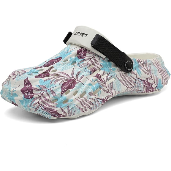 Men's Waterproof EVA Garden Clogs – Non-Slip Beach Sandals, Odor-Resistant Lightweight Slip-On with Tropical Print