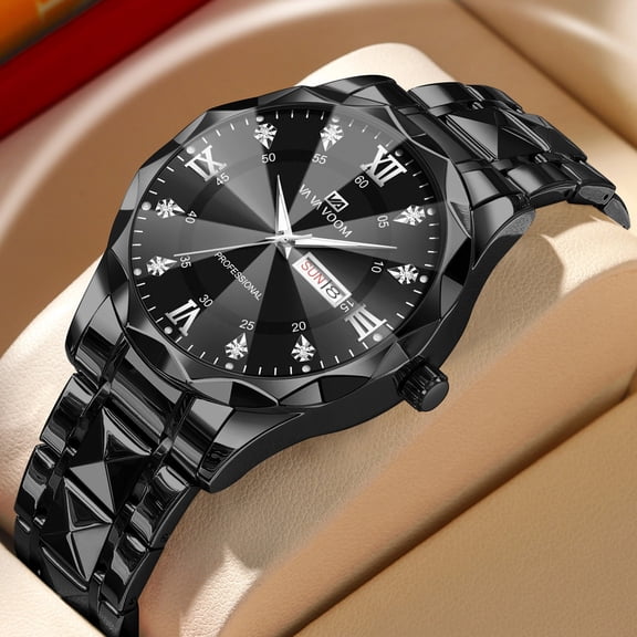 Men's Waterproof Fashion Watch with Faceted Design - Business Style, Luminous, Date Function