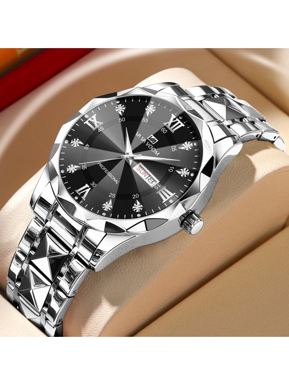 Men's Waterproof Fashion Watch with Faceted Design - Business Style, Luminous, Date Function