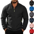 thumbnail image 1 of Men's Waterproof Golf Windbreaker Active Shell Jacket Stand Collar Full Zip Windproof Outerwear Coat with Zip Pockets for Daily Wear Travel, Black, S, 1 of 10