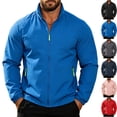 thumbnail image 1 of Men's Waterproof Golf Windbreaker Active Shell Jacket Stand Collar Full Zip Windproof Outerwear Coat with Zip Pockets for Daily Wear Travel, Blue, M, 1 of 10