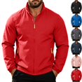 thumbnail image 1 of Men's Waterproof Golf Windbreaker Active Shell Jacket Stand Collar Full Zip Windproof Outerwear Coat with Zip Pockets for Daily Wear Travel, Red, XXL, 1 of 10