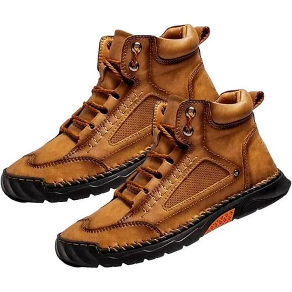 Men's Waterproof Handmade Leather Boots, Non-Slip Outdoor Walking Shoes