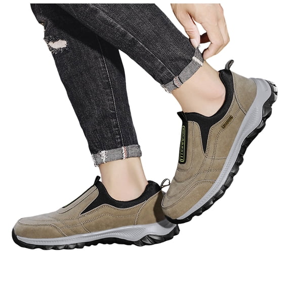 Men's Waterproof Hiking Shoes Comfortable Slip on Sneakers Orthopedic Non Slip Suede Walking Shoes
