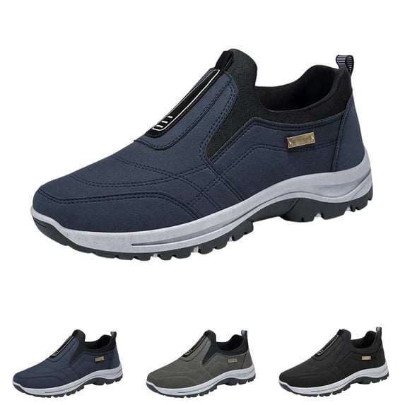 Men's Waterproof Hiking Shoes Slip On Walking Shoes Orthopedic Arch-Support Trainers - Lightweight Breathable Upper | Cushioned | Non-Slip Rubber Outsole | Outdoor Trail Blue 43
