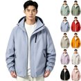 thumbnail image 1 of Men's Waterproof Hooded Jacket,Full Zip Lightweight Windproof Outdoor Casual Solid Color Rain Coat with Multiple Zipper Pockets and Button,Hiking,Running, 1 of 6
