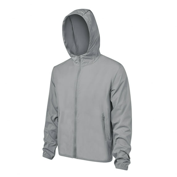 Men's Waterproof Hooded Jacket, Lightweight Packable Windbreaker for Outdoor, Camping, Running, Gray, M