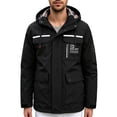 thumbnail image 1 of Men's Waterproof Hooded Jacket, Windproof Outdoor Work Coat with Multi-Pockets, Detachable Hood Casual Spring Fall Windbreaker Black, 1 of 9