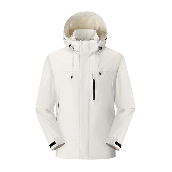Men's Waterproof Hooded Zip Coat Fashion Leisure Solid Color Pocket Zipper Hooded Long Sleeves Loose Coat Breathable Lightweight Layer for Men