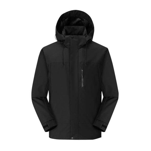 Men's Waterproof Hooded Zip Coat Fashion Leisure Solid Color Pocket Zipper Hooded Long Sleeves Loose Coat Breathable Lightweight Layer for Men