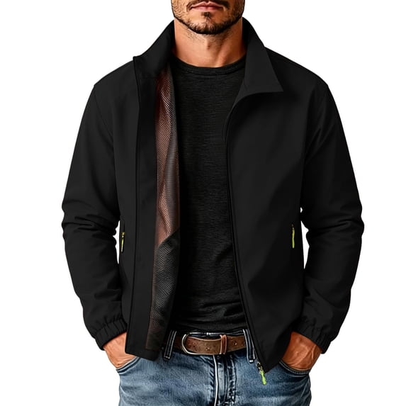 Men's Waterproof Jacket Outdoor Sports Hiking Mountaineering Coat Lightweight Camping Windproof Raincoat Black XL
