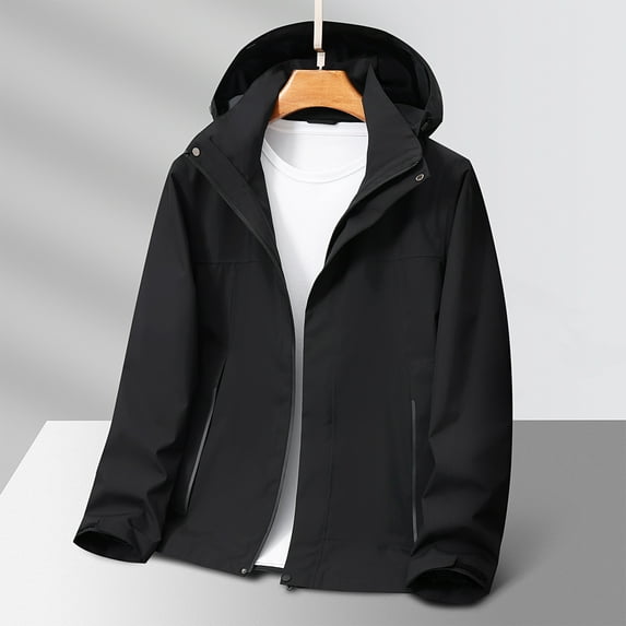 Men's Waterproof Lightweight Outdoor Jacket with Zipped Windproof Rain Jacket with Hooded Shell Jacket Solid Color Outdoors Mountaineering Warm Multi-pocket Coat Long Sleeve Jacket
