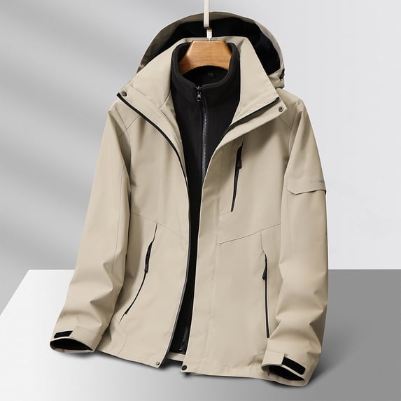 Men's Waterproof Lightweight Outdoor Jacket with Zipped Windproof Rain Jacket with Hooded Shell Jacket Solid Color Outdoors Mountaineering Warm Multi-pocket Coat Long Sleeve Jacket